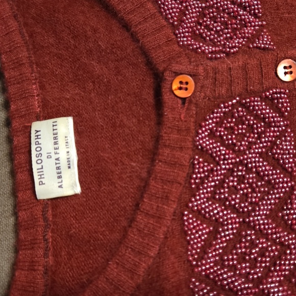 PHILOSOPHY Di ALBERTA FERRETTI Cropped Red Angora Cardigan Sweater Beaded Size 6 - Picture 2 of 6
